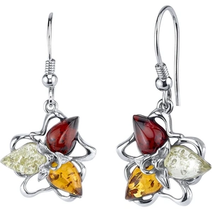 Ruby & Oscar Baltic Amber Star Leaf Multiple Colour Drop Earrings in Sterling Silver