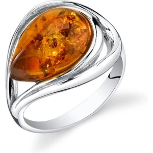 Ruby & Oscar Amber Baltic Teardrop Cognac Colour Ring in Sterling Silver