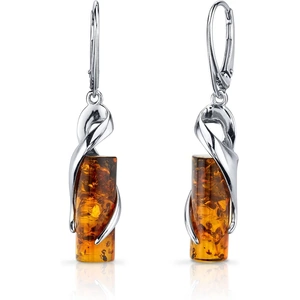 Ruby & Oscar Amber Baltic Elliptical Cognac Colour Cylindrical Drop Earrings in Sterling Silver