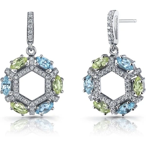 Ruby & Oscar Swiss Blue Topaz, Green Peridot & CZ Hexagon Drop Earrings in Sterling Silver