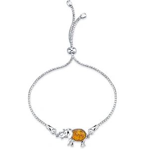 Ruby & Oscar Baltic Amber Elephant Adjustable Friendship Charm Bracelet in Sterling Silver