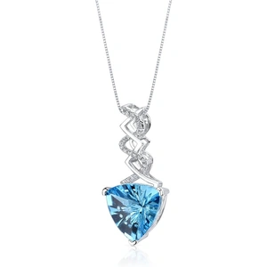 Ruby & Oscar Trillion Cut Swiss Blue Topaz & Diamond Concave 9ct White Gold Pendant Necklace with Silver Chain