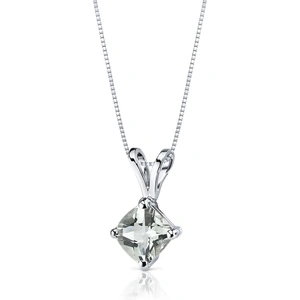 Ruby & Oscar Cushion Cut Green Amethyst 9ct White Gold Pendant Necklace with Silver Chain