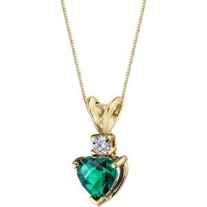 Ruby & Oscar Heart Shaped Emerald & Diamond 9ct Gold Pendant Necklace with Gold Plated Silver Chain