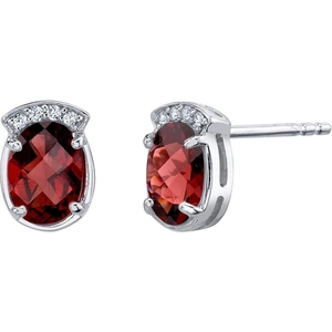 Ruby & Oscar Oval Cut Garnet & CZ Accent Earrings in Sterling Silver