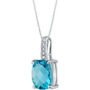 Ruby & Oscar Cushion Cut Swiss Blue Topaz & Diamond 9ct White Gold Pendant Necklace with Silver Chain