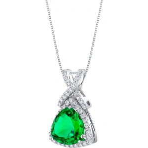 Ruby & Oscar Trillion Cut Emerald & Diamond 9ct White Gold Pendant Necklace with Silver Chain