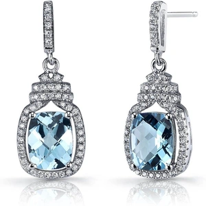Ruby & Oscar Swiss Blue Topaz & CZ Halo Crown Drop Earrings in Sterling Silver