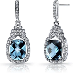 Ruby & Oscar London Blue Topaz & CZ Halo Crown Drop Earrings in Sterling Silver