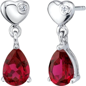 Ruby & Oscar Ruby & CZ Heart Drop Earrings in Sterling Silver