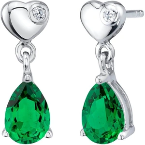 Ruby & Oscar Emerald & CZ Heart Drop Earrings in Sterling Silver