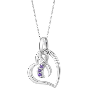 Ruby & Oscar Purple CZ Cancer Awareness Ribbon & Heart Pendant Necklace in Sterling Silver