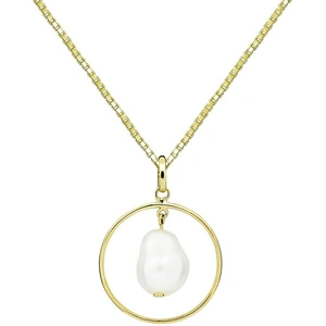 Ruby & Oscar Pearl Open Circle Necklace in 9ct gold plated sterling silver