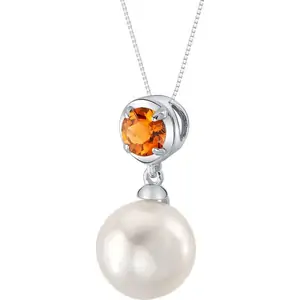 Ruby & Oscar Citrine & Pearl Pendant Necklace in solid sterling silver