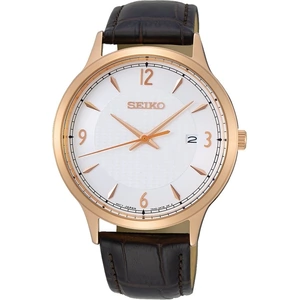 Seiko Mens Rose Gold Plated Leather Strap Watch SGEH88P1