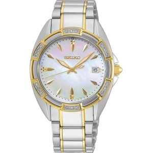 Seiko Ladies Mother Of Pearl Dial Diamond Set Bezel Two Tone Bracelet Watch SKK880P1
