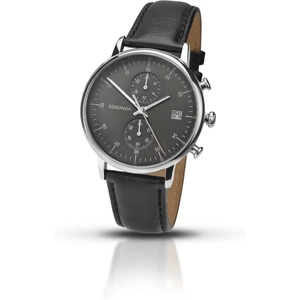 Sekonda Mens Grey Dial Dual-Time Black Leather Strap Watch 1193
