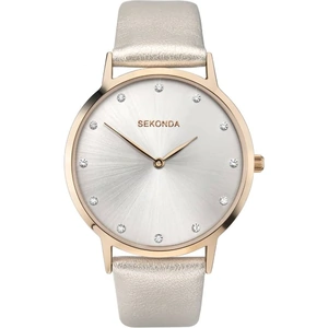 Sekonda Ladies Editions Rose Gold Plated Silver Sunray Stone Set Dial Leather Strap Watch 2939