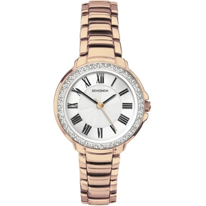 Sekonda Ladies White Dial Stone Set Bezel Rose Gold Plated Bracelet Watch 2846