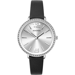 Sekonda Classic Black Leather Silver Crystal Dial Watch 40075