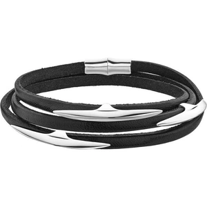 Shaun Leane Multi Arc Silver Black Leather Wrap Bracelet - L