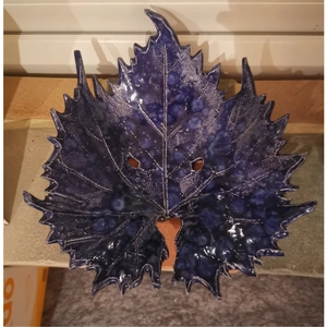 Shellie's Studio Ceramic Blue Grapevine Leaf Trinket Dish