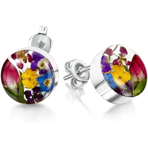 Shrieking Violet Sterling Silver Mixed Flower Round Stud Earrings - Default / Silver