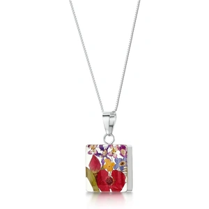 Shrieking Violet Sterling Silver Mixed Flowers Medium Square Necklace