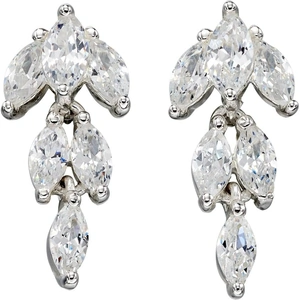 Silver Sparkle Sterling Silver Cubic Zirconia Marquise Dropper Earrings E5674C