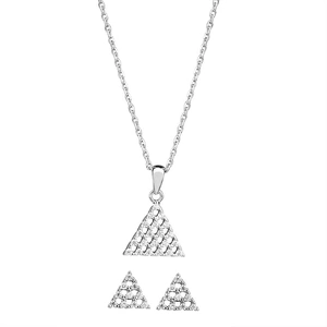 Silver Sparkle Silver Pave Triangular Pendant and Earring Set SET11985