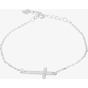 Simplicity by TJH Collection Silver Cubic Zirconia Beaded Cross Bracelet FYB1912