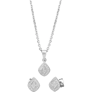 Simplicity by TJH Collection Silver Pavé Cushion Pendant and Earrings Set E610666+E610666-P