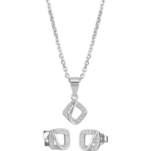 Simplicity by TJH Collection Silver Cubic Zirconia Open Square Pendant and Earring Set E610858+E610858-P