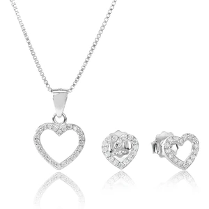 Simplicity by TJH Collection Silver Cubic Zirconia Open Heart Gift Set E613280+P613375