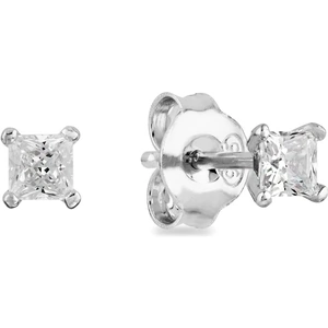 Starbright Silver 3mm Four Claw Square-Cut Cubic Zirconia Stud Earrings E304(3X3M) 3A