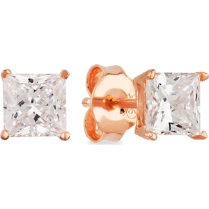 Starbright Rose 5mm Four Claw Square-Cut Cubic Zirconia Stud Earrings E304(5X5M) 3A RGP