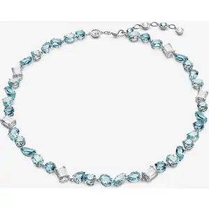 Swarovski Gema Blue Mixed Cut Rhodium Plated Necklace 5666007