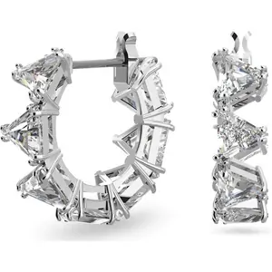 Swarovski Ortyx Rhodium Plated Small White Crystal Triangle Hoop Earrings