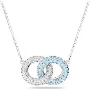 Swarovski Rhodium Plated Blue and White Crystal Intertwined Circles Necklace