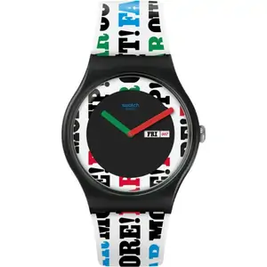 Swatch James Bond On her Majesty's Secret Service 1969 Limited Special Edition White &; Multi Colour Text Strap Watch SUOZ715