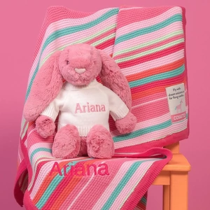 That's mine Personalised Cosatto Pink Stripe Blanket and Jellycat Soft Toy Gift Set