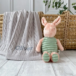 That's mine Toffee Moon Personalised Luxury Cable Baby Blanket and Piglet Soft Toy