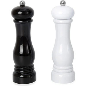 The Jewellery Channel Set of 2 - Stainless Steel Manual Salt and Pepper Mill (Size 21x6 Cm) - Black and White