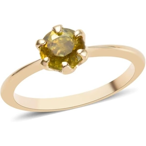 The Jewellery Channel 9K Yellow Gold AA Sava Sphene (Rnd 6 mm) Solitaire Ring 1.00 Ct
