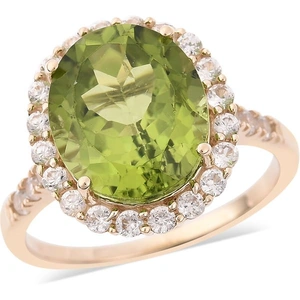 The Jewellery Channel Extremely Rare - 9K Yellow Gold AAA Hebei Peridot (Ovl 12x10mm), Natural Cambodian Zircon Ring 6.00 Ct