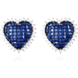 The Jewellery Channel Lustro Stella - Mystery Setting Simulated Blue Sapphire and Simulated Diamond Heart Earrings (with Clasp) in Rhodium Overlay Sterling Silver