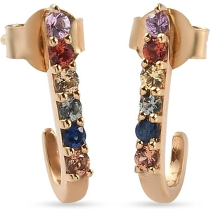 The Jewellery Channel Multi Sapphire Dangling Earrings (with Push Back) in 14K Gold Overlay Sterling Silver