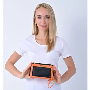 The Jewellery Channel LOCK SOUL RFID Crossbody Bag with ( Size 30x22x13 Cm) 4000mah 2 in 1 Wireless Power Bank - Orange & Black