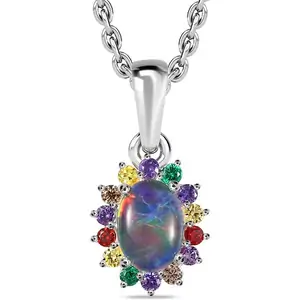 The Jewellery Channel Boulder Opal and Simulated Rainbow Sapphire Sterling Silver Pendant with Chain (Size 20)