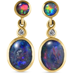 The Jewellery Channel Boulder Opal Triplet , Zircon Dangling Earring (with Push Back) in Vermeil YG Sterling Silver 2.984 Ct